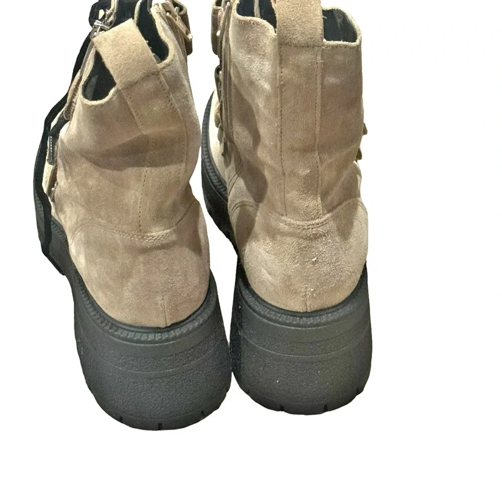 Free People Suede Emmett Lace Up Chunky Lug Sole Platform Zip Boot Tan 39 NWOB